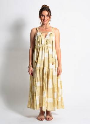 Robe longue tissage popeline fines bretelles beige RHUM RAISIN femme