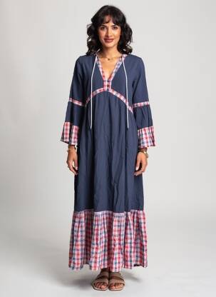 Robe longue coupe évasée manches 3/4 bleu RHUM RAISIN femme