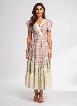 Robe longue tissage popeline manches courtes beige RHUM RAISIN femme