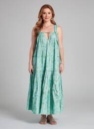 Robe longue tissage popeline fines bretelles vert RHUM RAISIN femme