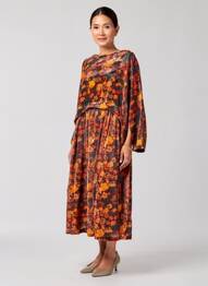 Robe mi-longue imprimé fleurs manches longues orange RHUM RAISIN femme