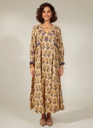 Robe longue manches longues manches longues jaune RHUM RAISIN femme