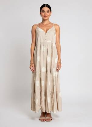 Robe longue coupe évasée fines bretelles beige RHUM RAISIN femme