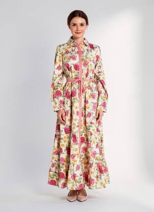 Robe longue tissage popeline manches longues rouge RHUM RAISIN femme