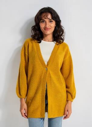 Gilet manches longues fermeture boutonnée sur le devant jaune RHUM RAISIN femme