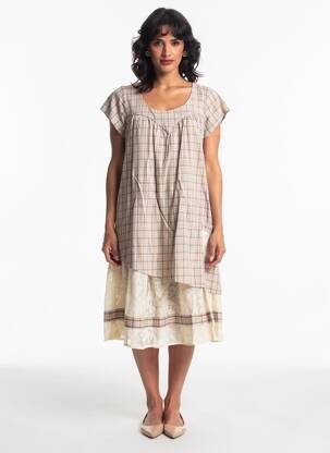 Robe mi-longue manches courtes manches courtes beige RHUM RAISIN femme