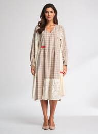 Robe mi-longue manches longues manches longues beige RHUM RAISIN femme