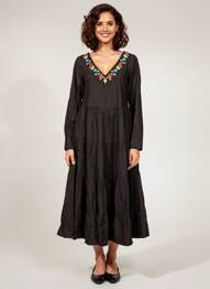 Robe mi-longue manches longues manches longues noir RHUM RAISIN femme