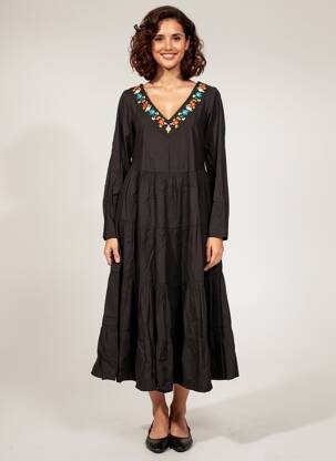 Robe mi-longue manches longues manches longues noir RHUM RAISIN femme