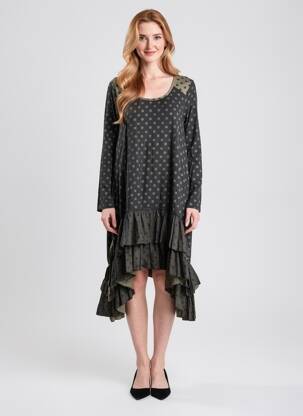 Robe mi-longue manches longues manches longues noir RHUM RAISIN femme