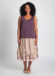 Robe mi-longue imprimé fantaisie sans manche violet RHUM RAISIN femme