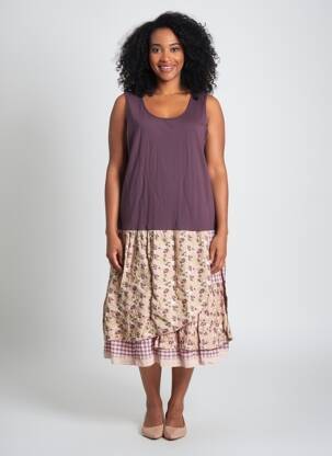 Robe mi-longue imprimé fantaisie sans manche violet RHUM RAISIN femme