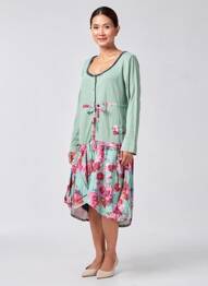 Robe mi-longue imprimé fantaisie manches longues vert RHUM RAISIN femme