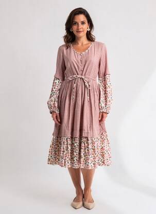 Robe mi-longue manches longues manches longues rose RHUM RAISIN femme