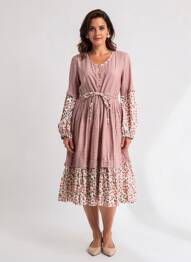 Robe mi-longue manches longues manches longues rose RHUM RAISIN femme