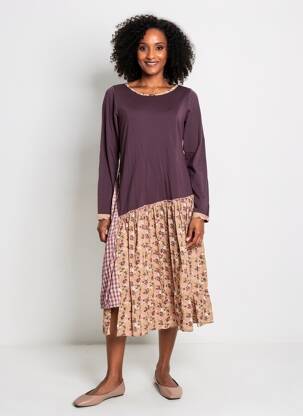 Robe mi-longue imprimé fantaisie manches longues violet RHUM RAISIN femme