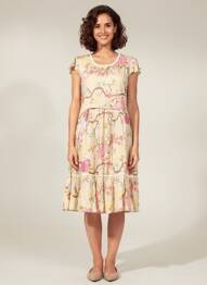 Robe mi-longue imprimé fleurs manches courtes beige RHUM RAISIN femme