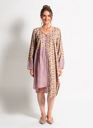 Robe mi-longue imprimé fleurs manches longues rose RHUM RAISIN femme