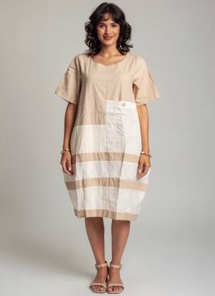 Robe mi-longue manches courtes manches courtes beige RHUM RAISIN femme