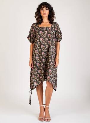 Robe mi-longue imprimé fantaisie manches courtes noir RHUM RAISIN femme