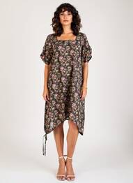 Robe mi-longue imprimé fantaisie manches courtes noir RHUM RAISIN femme