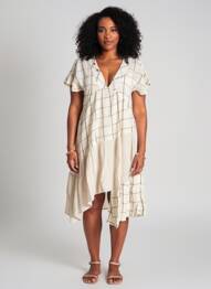 Robe mi-longue manches courtes manches courtes beige RHUM RAISIN femme