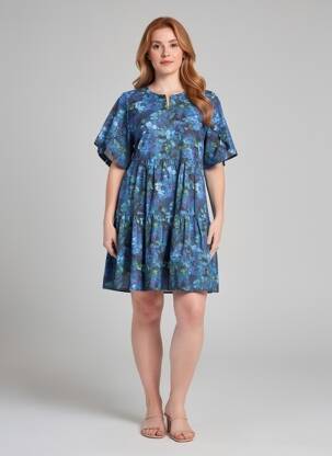 Robe mi-longue imprimé fleurs manches courtes bleu RHUM RAISIN femme