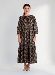 Robe longue imprimé fleurs manches 3/4 marron RHUM RAISIN femme