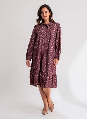 Robe mi-longue imprimé fleurs manches longues rouge RHUM RAISIN femme