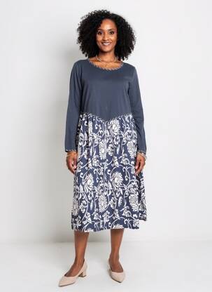 Robe mi-longue imprimé fleurs manches longues bleu RHUM RAISIN femme