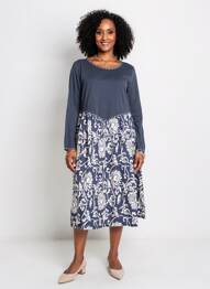 Robe mi-longue imprimé fleurs manches longues bleu RHUM RAISIN femme