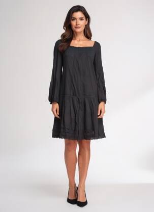 Robe mi-longue manches longues manches longues noir RHUM RAISIN femme