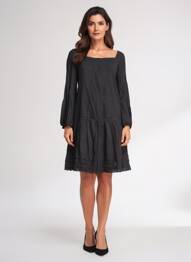 Robe mi-longue manches longues manches longues noir RHUM RAISIN femme