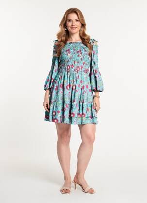 Robe courte manches 3/4 manches 3/4 bleu RHUM RAISIN femme