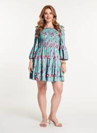 Robe courte imprimé fleurs manches 3/4 bleu RHUM RAISIN femme