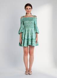 Robe courte imprimé fleurs manches 3/4 vert RHUM RAISIN femme