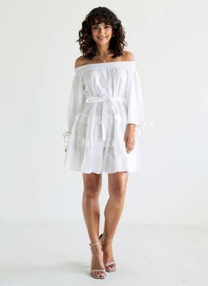 Robe courte manches 3/4 manches 3/4 blanc RHUM RAISIN femme