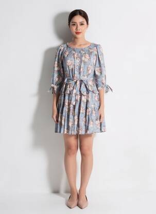 Robe courte manches 3/4 manches 3/4 bleu RHUM RAISIN femme