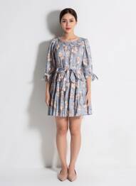 Robe courte imprimé fleurs manches 3/4 bleu RHUM RAISIN femme