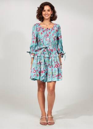 Robe courte manches 3/4 manches 3/4 bleu RHUM RAISIN femme