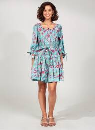 Robe courte imprimé fleurs manches 3/4 bleu RHUM RAISIN femme