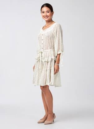 Robe mi-longue imprimé fleurs manches longues vert RHUM RAISIN femme