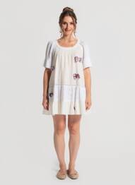 Robe courte coupe évasée manches courtes blanc RHUM RAISIN femme