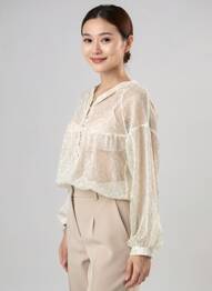 Blouse légère et transparente manches longues vert RHUM RAISIN femme