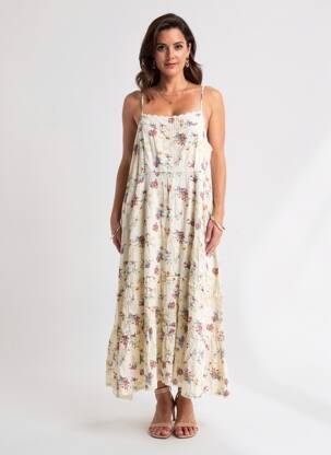 Robe longue tissage popeline fines bretelles beige RHUM RAISIN femme