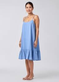 Robe mi-longue col rond fines bretelles bleu RHUM RAISIN femme