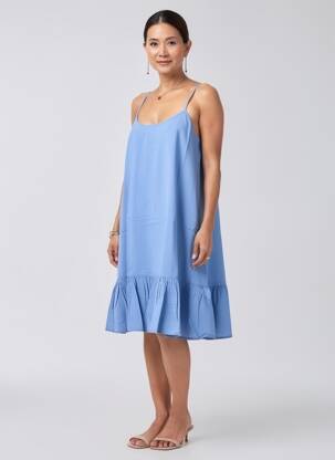 Robe mi-longue col rond fines bretelles bleu RHUM RAISIN femme