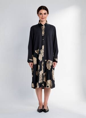 Robe mi-longue imprimé fantaisie manches longues noir RHUM RAISIN femme