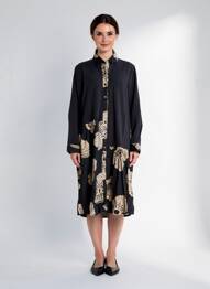 Robe mi-longue imprimé fantaisie manches longues noir RHUM RAISIN femme