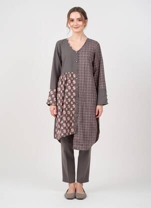 Tunique manches longues fermeture boutonnée sur le devant gris RHUM RAISIN femme